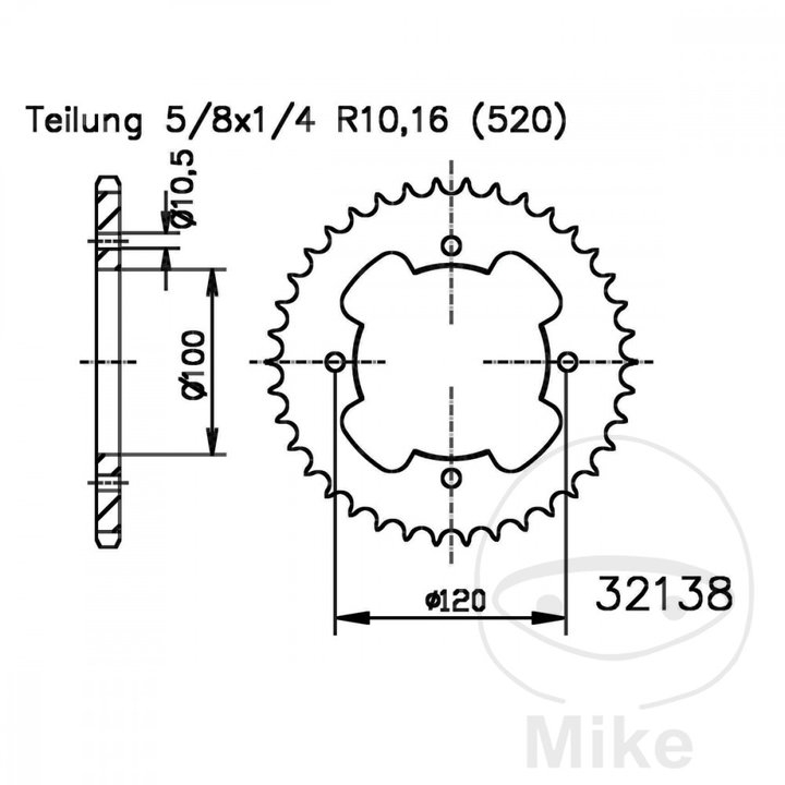 Kettenrad 36Z Teilung 520 Innendurchmesser 100 Lochkreis 120