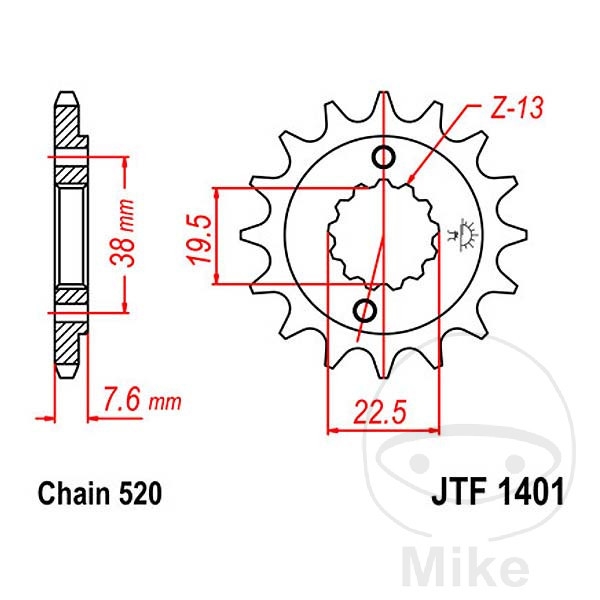 Ritzel 15Z Teilung 520 feinverzahnt Innendurchmesser 21.6/25