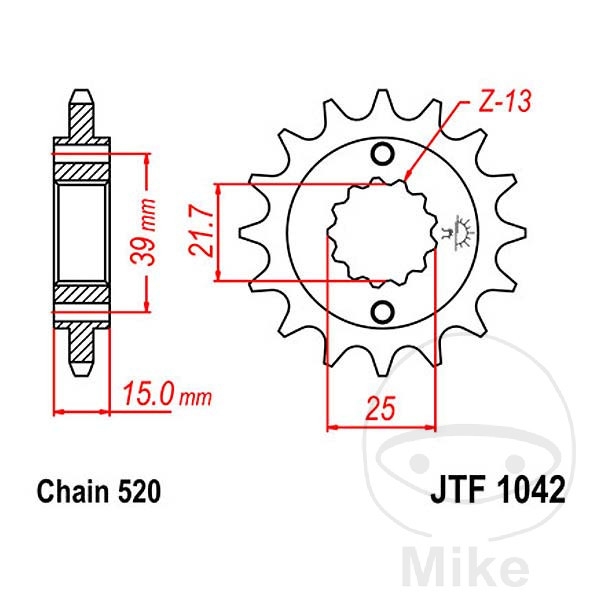 Ritzel 15Z Teilung 520 feinverzahnt Innendurchmesser 21.4/25