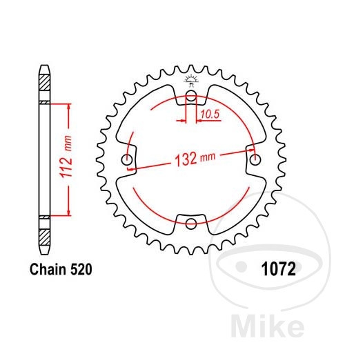 Kettenrad 38Z Teilung 520 Innendurchmesser 112 Lochkreis 132