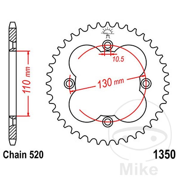 Kettenrad 38Z Teilung 520 Innendurchmesser 110 Lochkreis 130