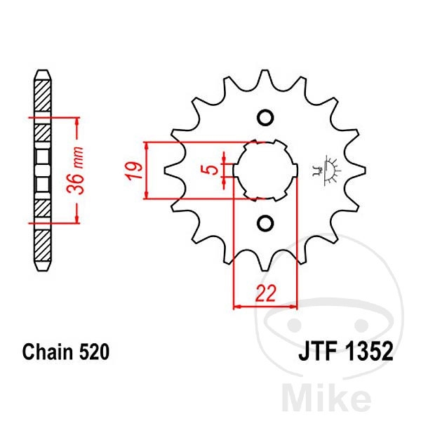 Ritzel 12Z Teilung 520 grobverzahnt 5 Innendurchmesser 19/22