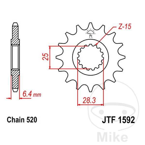 Ritzel 15Z Teilung 520 feinverzahnt Innendurchmesser 25/28