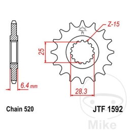 Ritzel 16Z Teilung 520 feinverzahnt Innendurchmesser 25/28